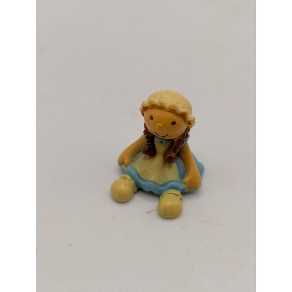 Vintage Miniature Girl Figurine Pencil Topper Blue Dress Yellow Bonnet 1 Inch